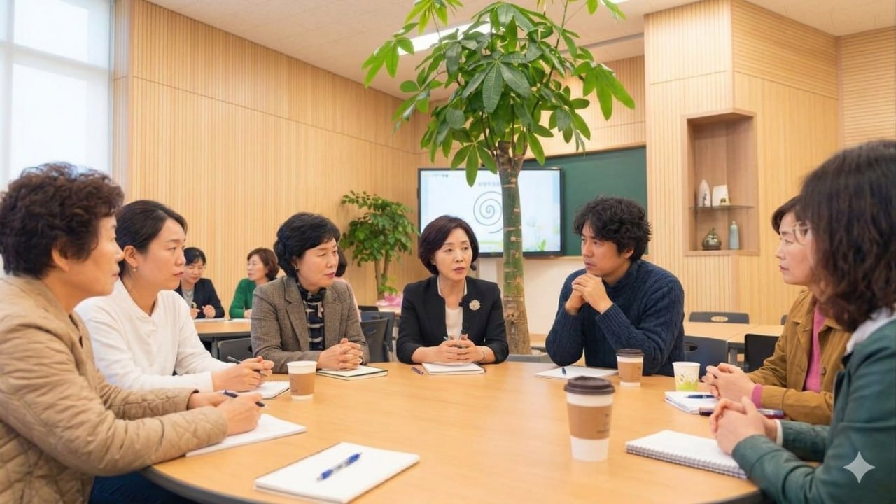 원탁에 앉아 강사와 참여자들이 차분히 대화하는 모습